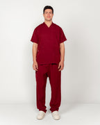 Men's V-Neck Half-Collar Scrub Set