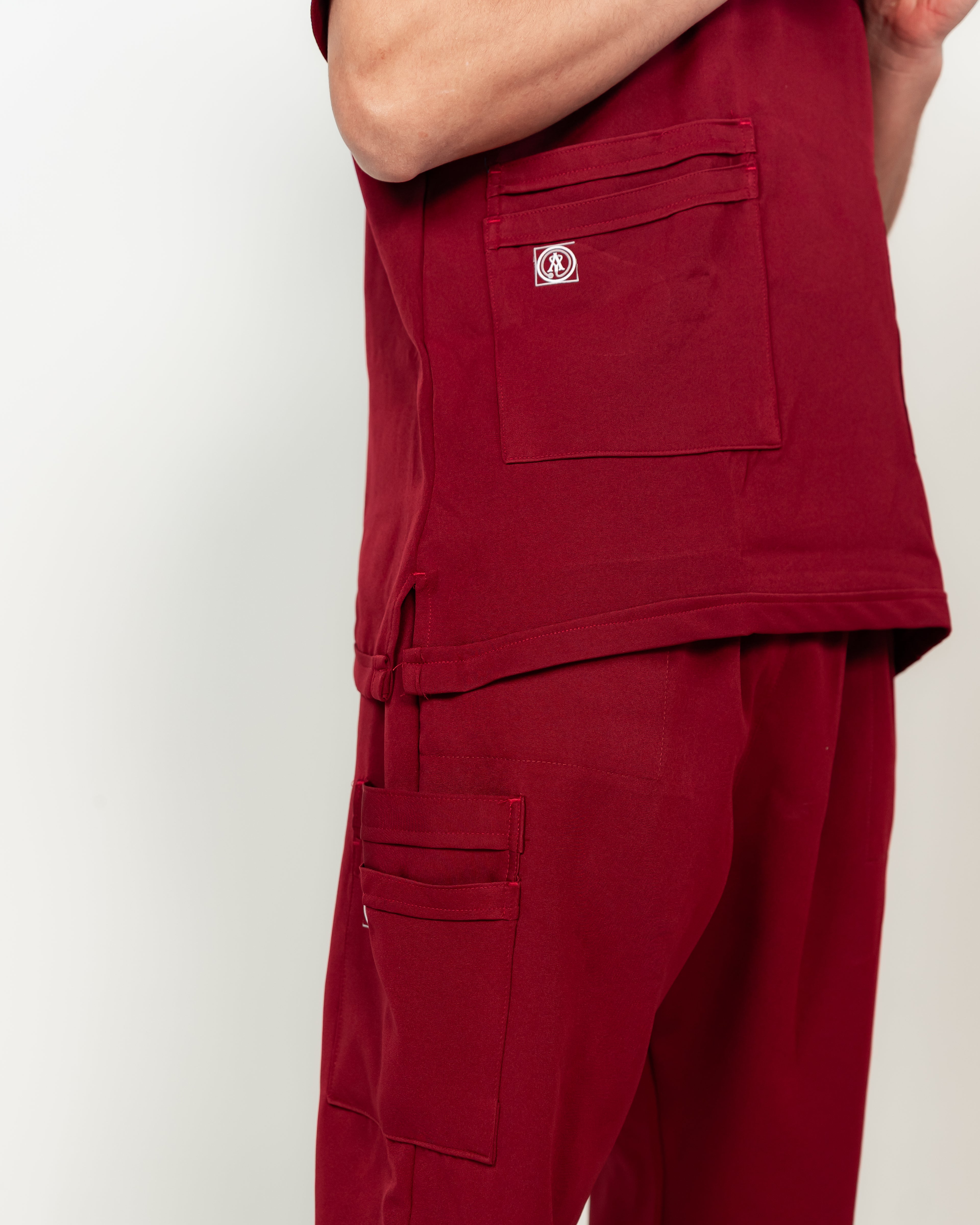 Men's V-Neck Half-Collar Scrub Set