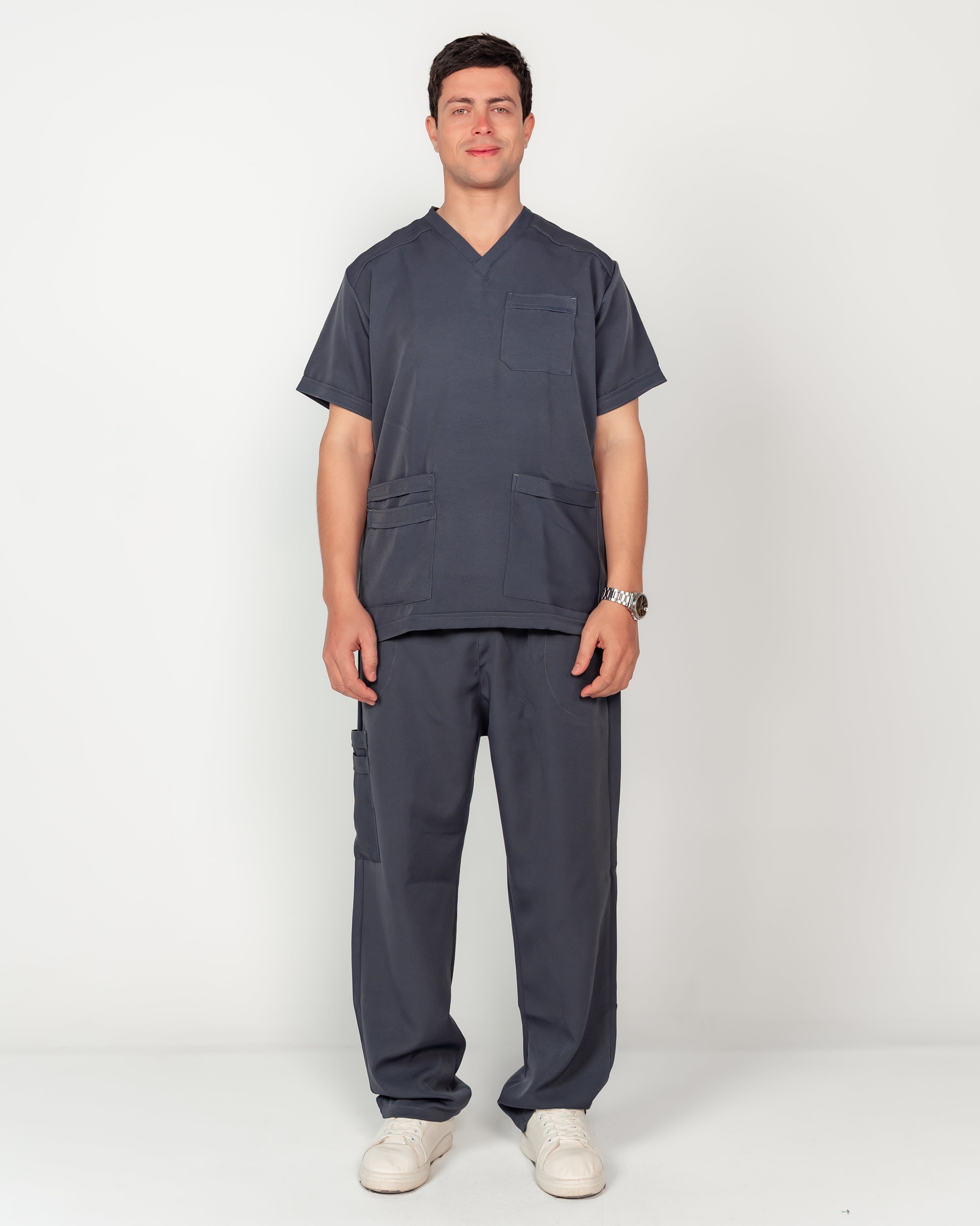 Men's V-Neck Half-Collar Scrub Set