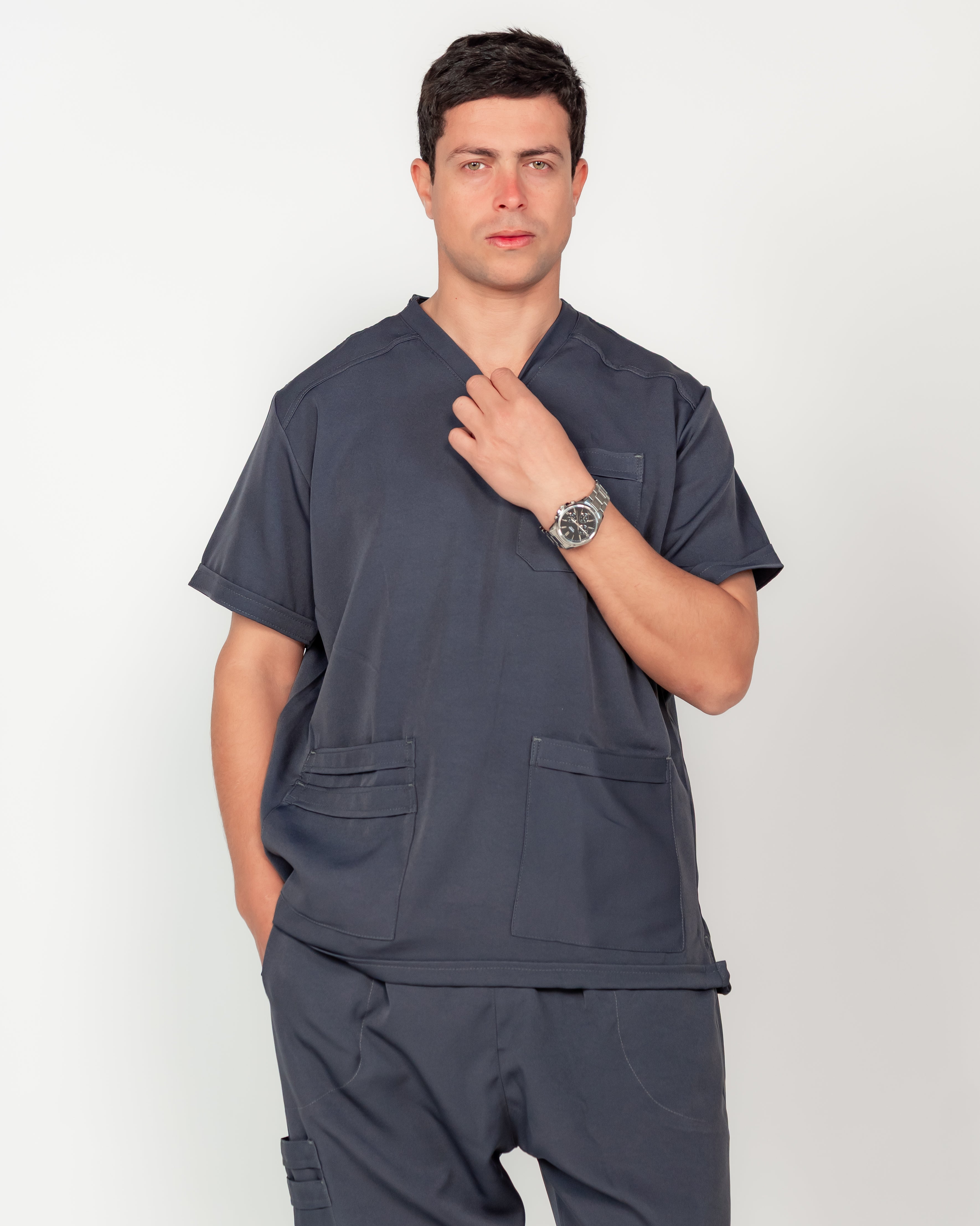 Men's V-Neck Half-Collar Scrub Set