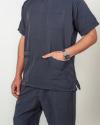 Men's V-Neck Half-Collar Scrub Set