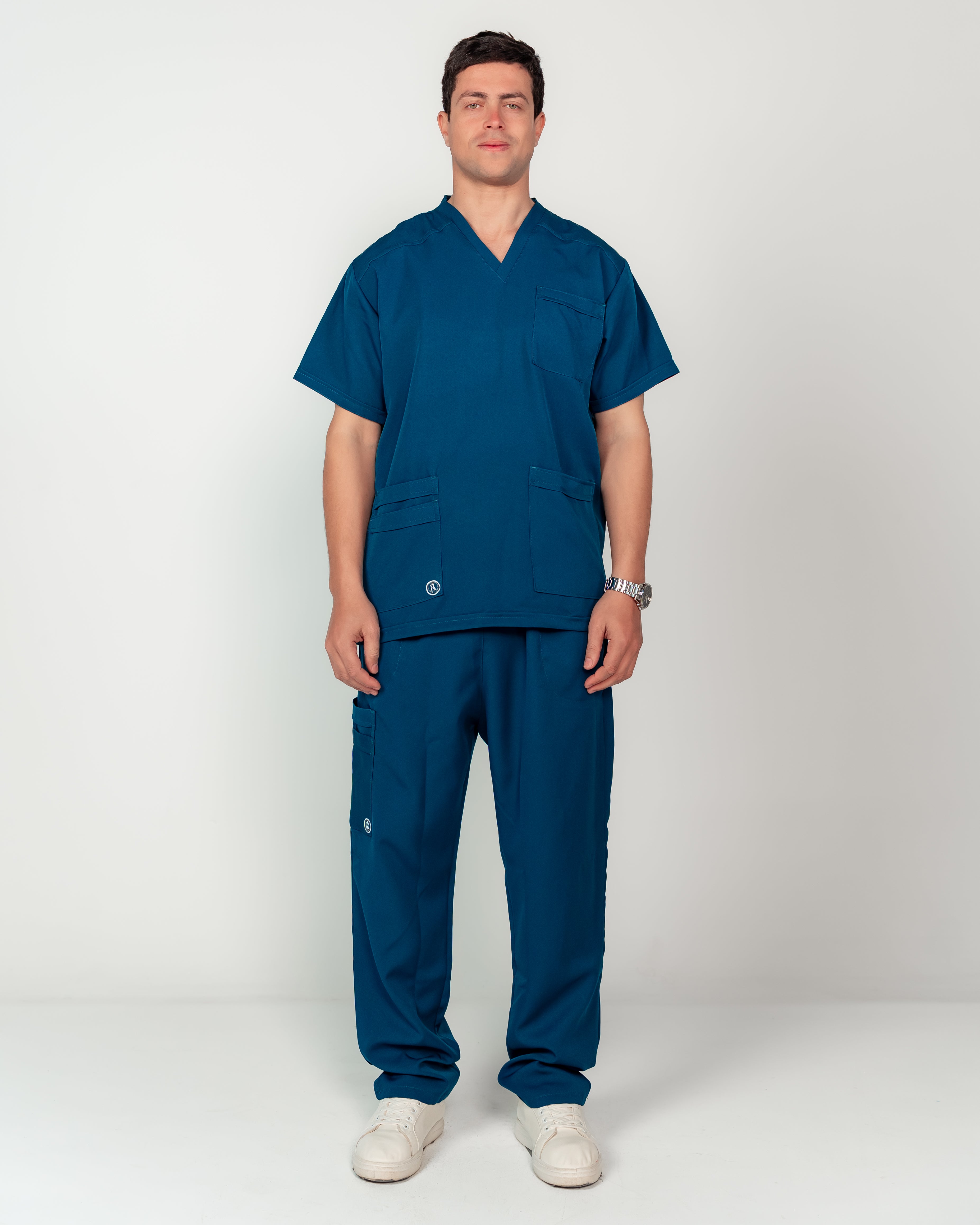 Men's V-Neck Half-Collar Scrub Set