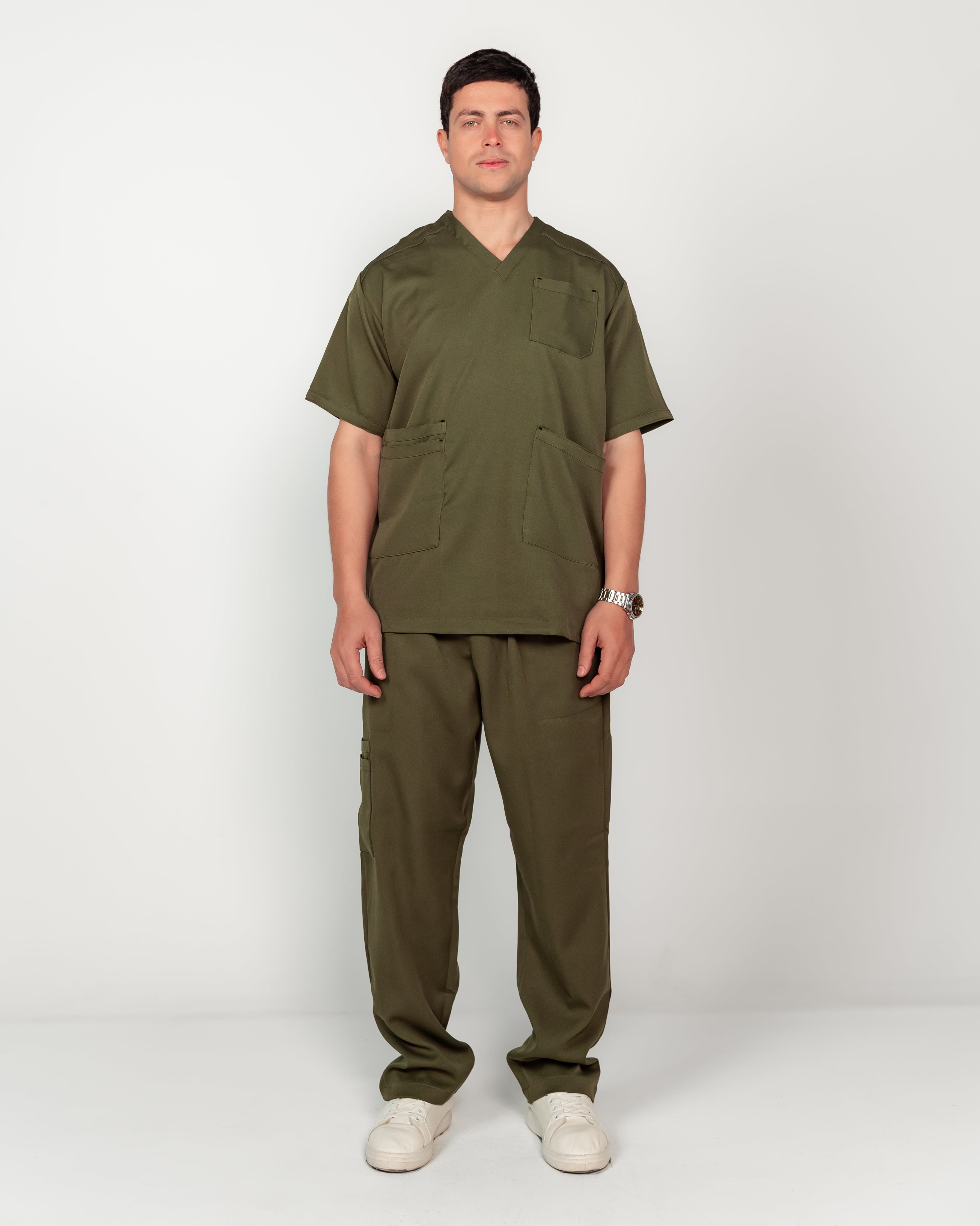 Men's V-Neck Half-Collar Scrub Set