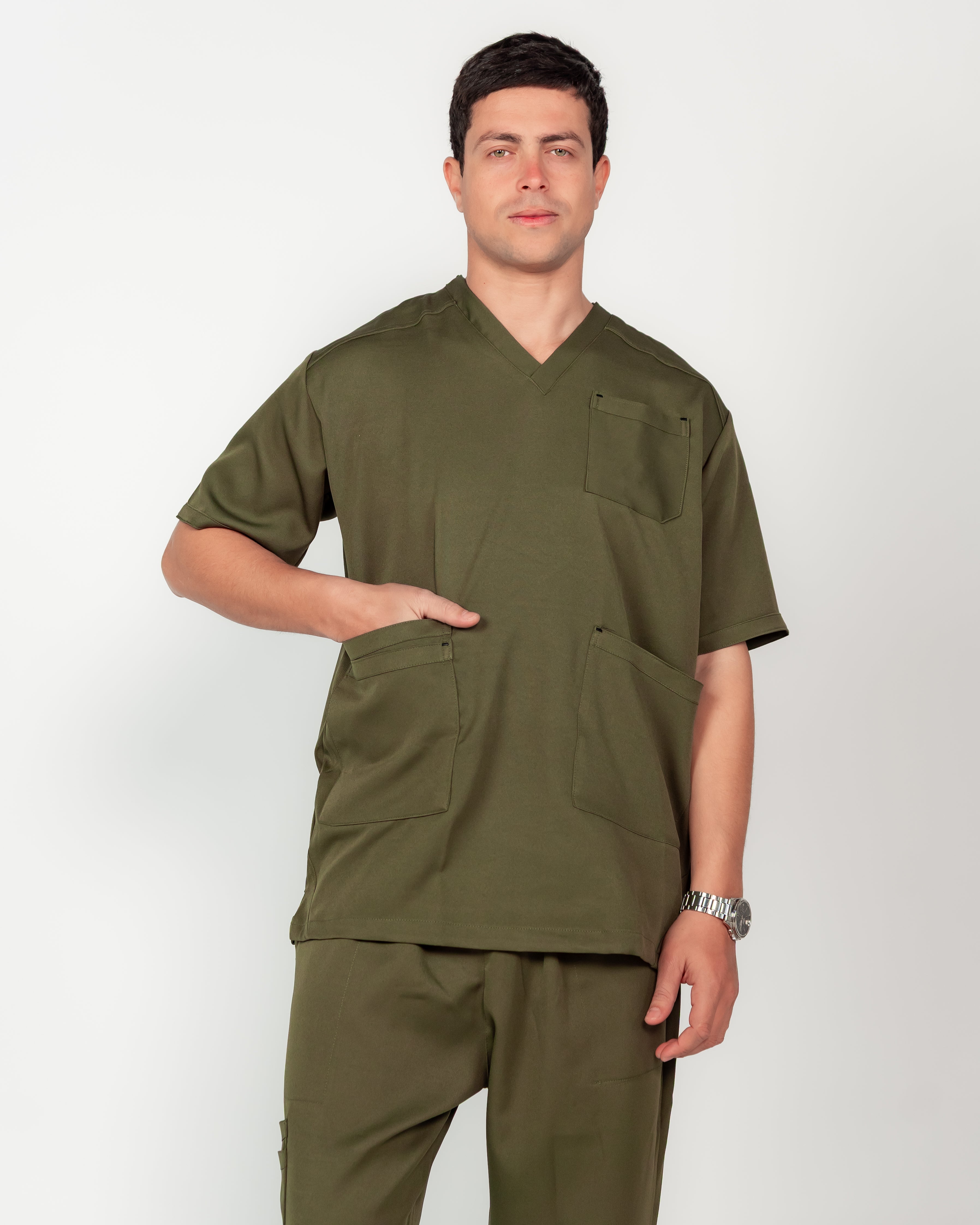 Men's V-Neck Half-Collar Scrub Set