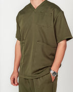 Men's V-Neck Half-Collar Scrub Set