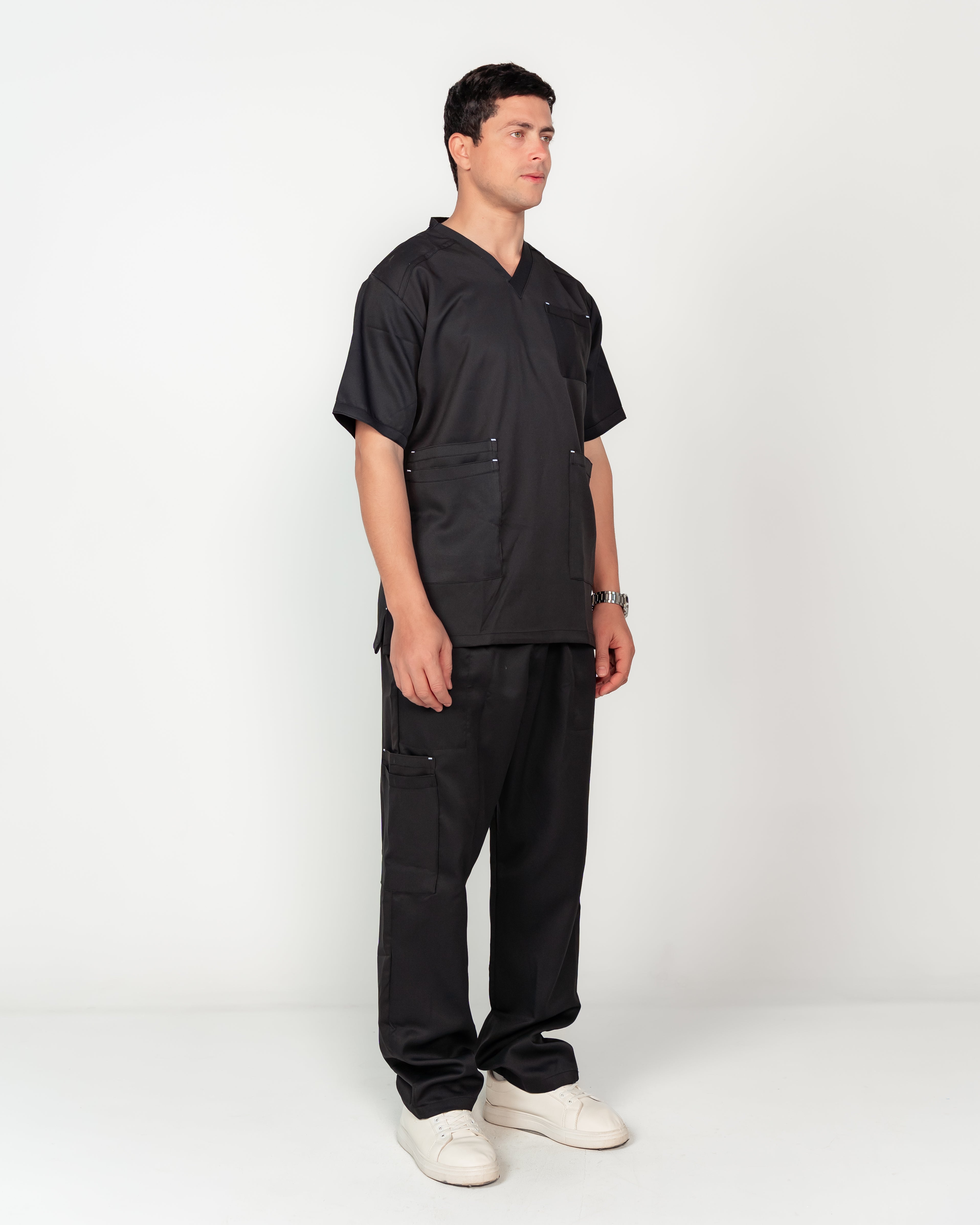 Men's V-Neck Half-Collar Scrub Set