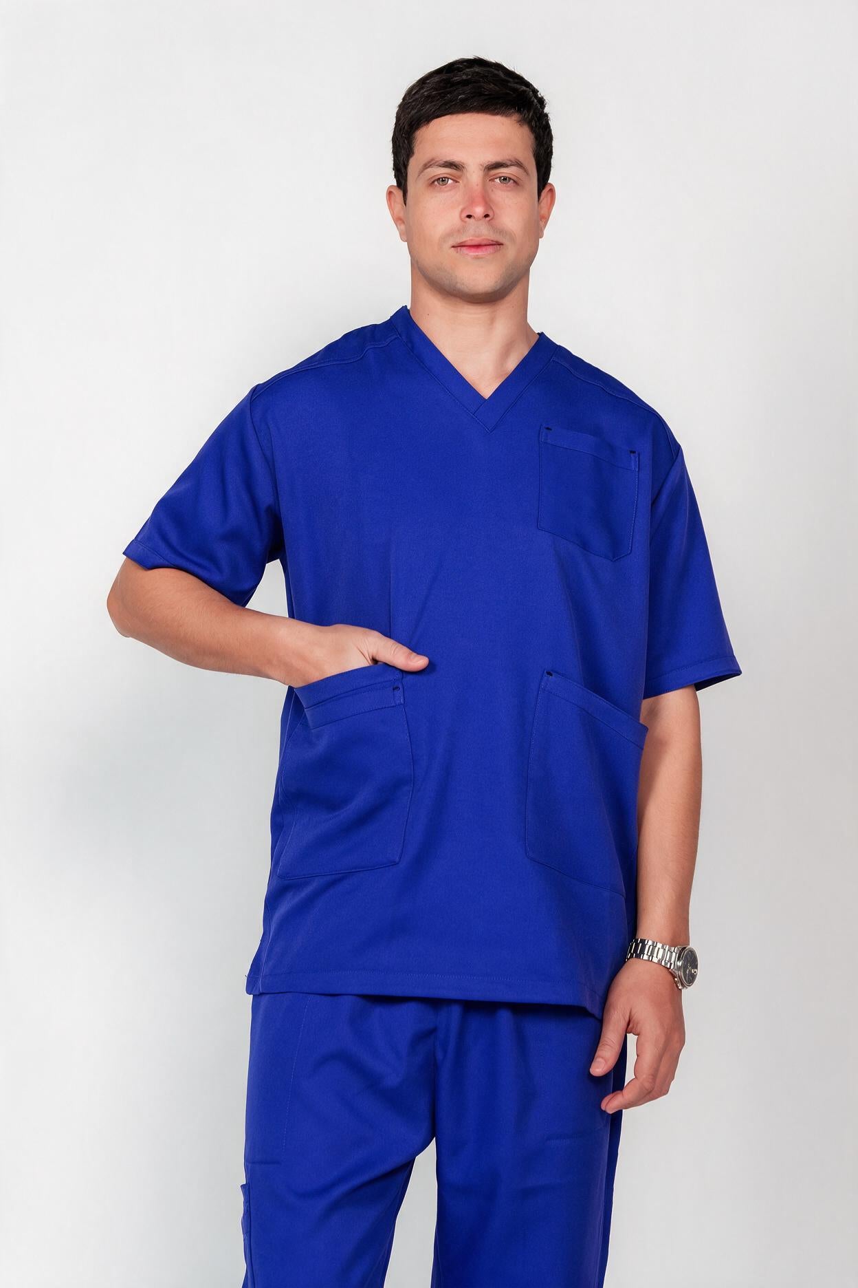 Men's V-Neck Half-Collar Scrub Set