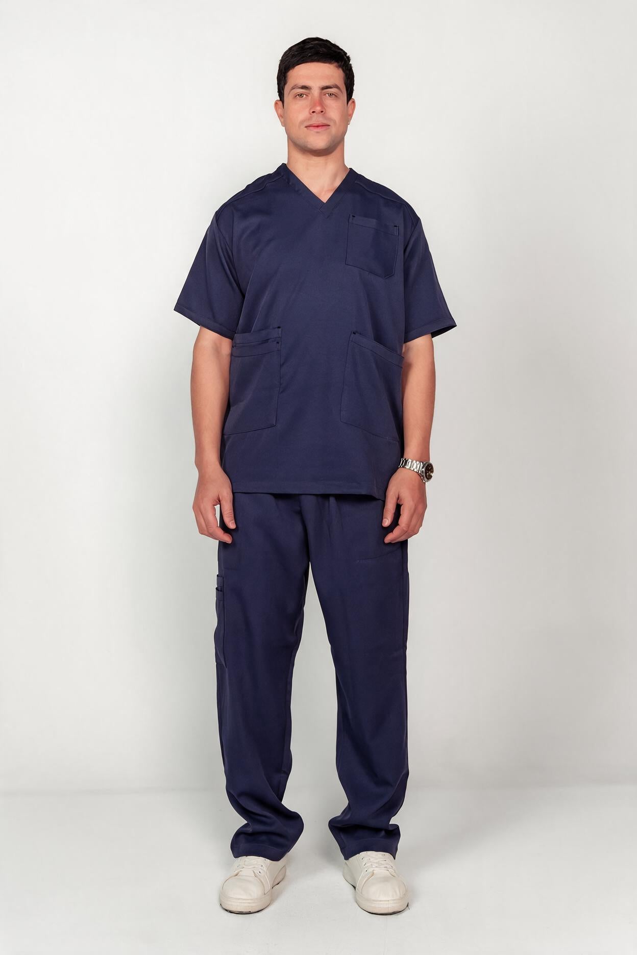 Men's V-Neck Half-Collar Scrub Set