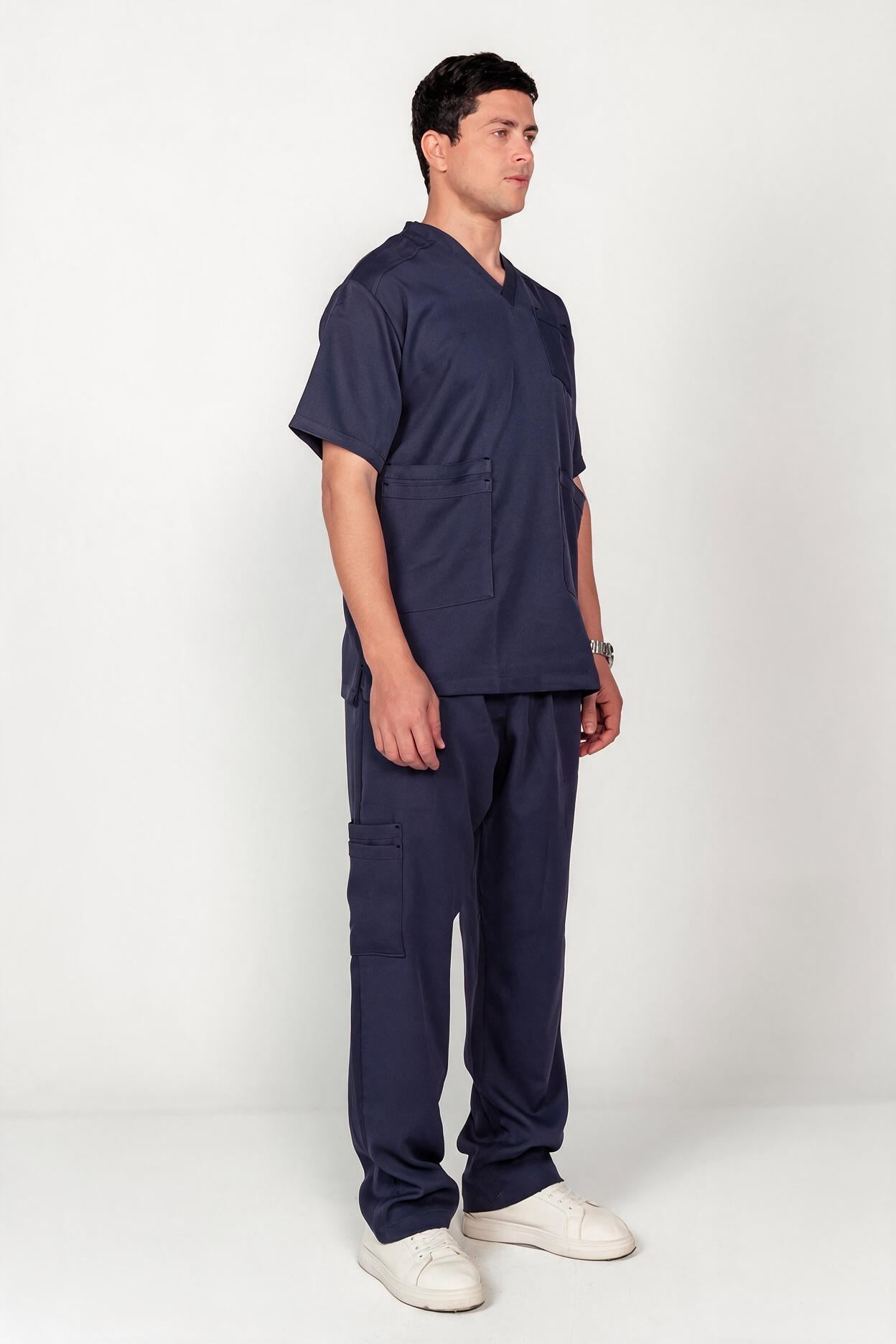 Men's V-Neck Half-Collar Scrub Set