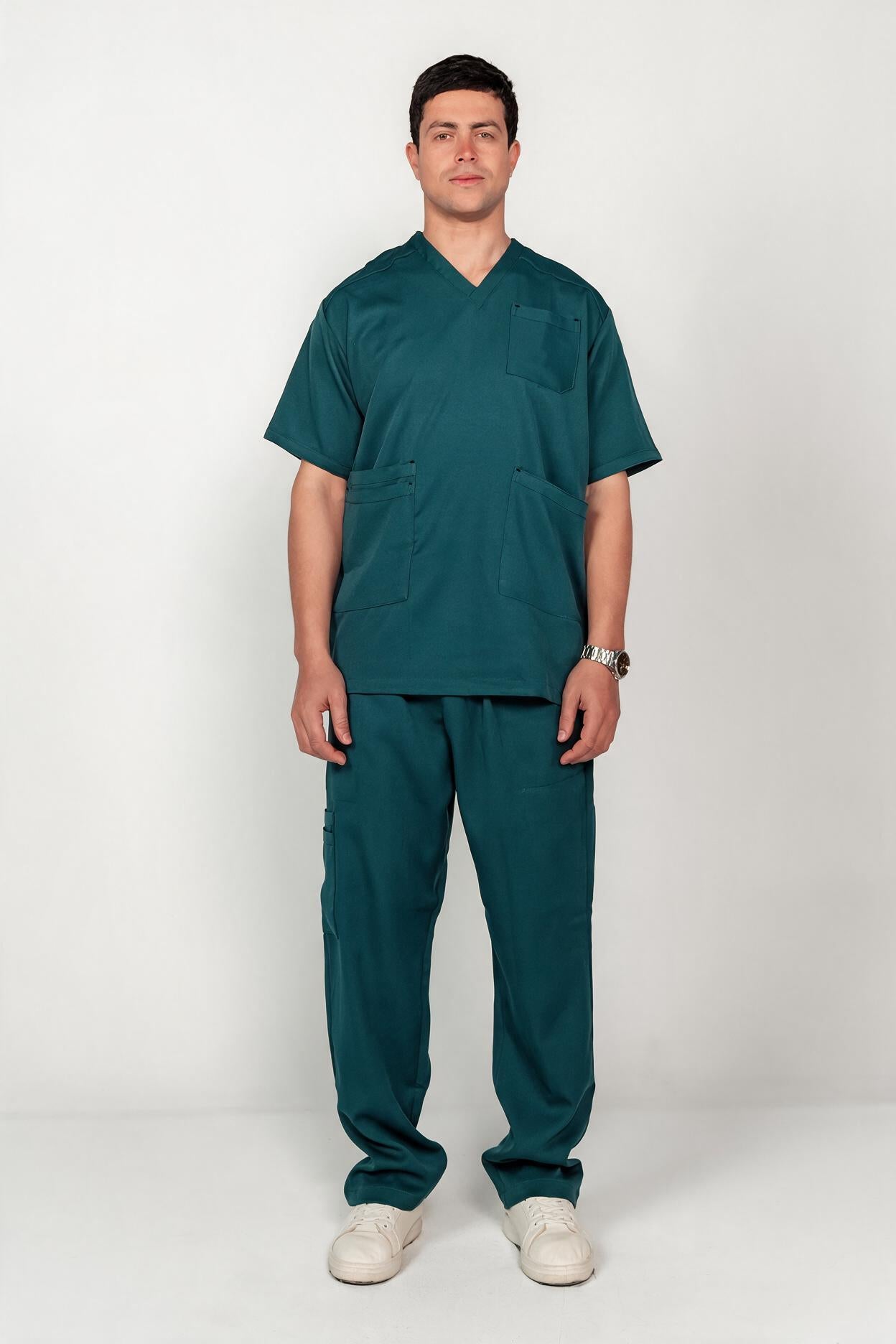 Men's V-Neck Half-Collar Scrub Set