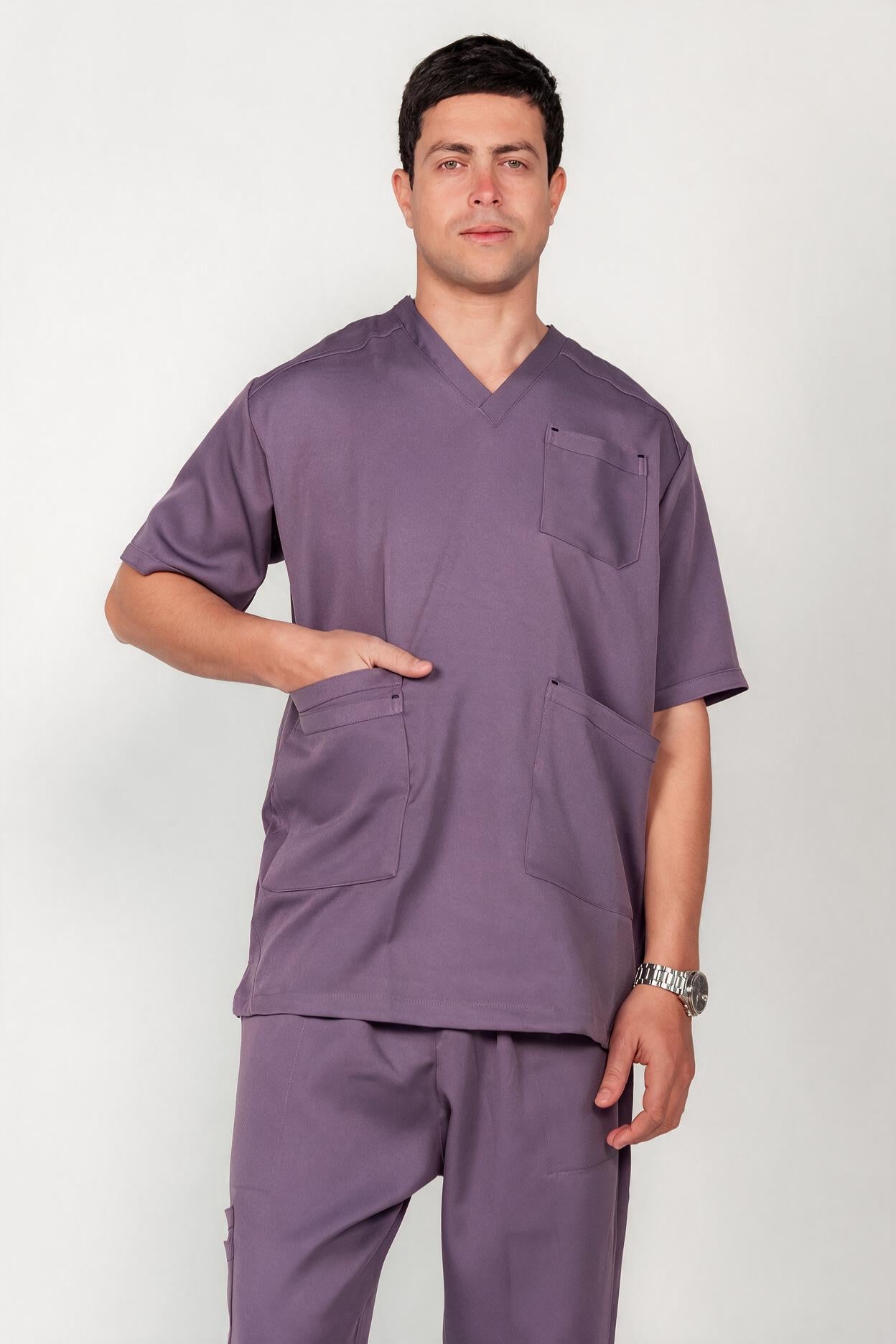 Men's V-Neck Half-Collar Scrub Set
