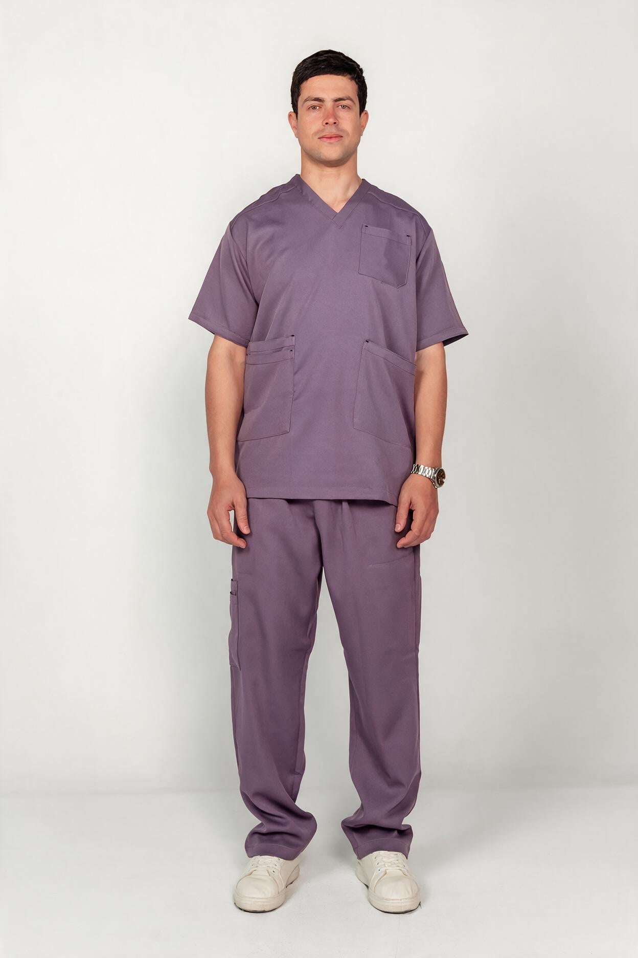 Men's V-Neck Half-Collar Scrub Set