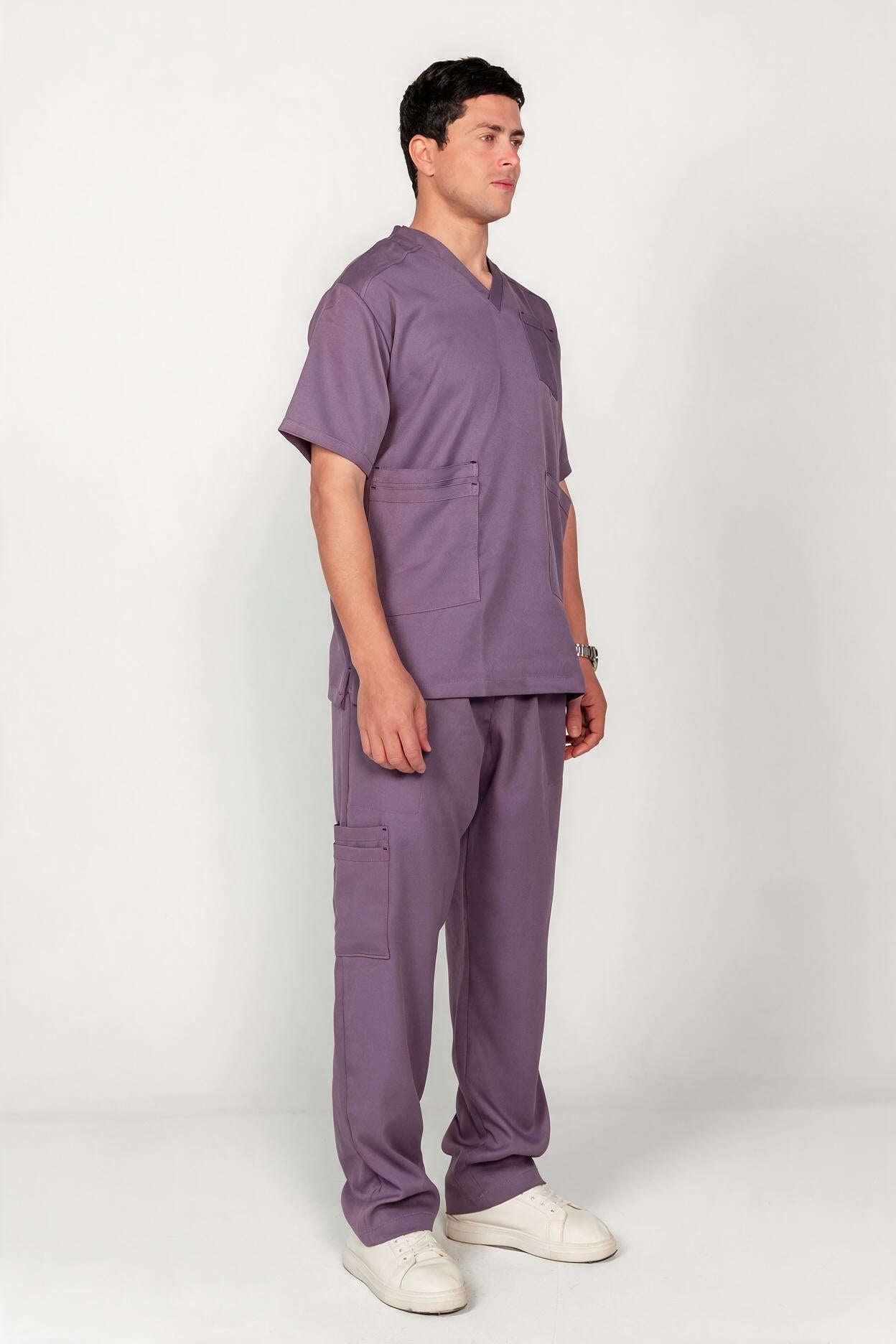 Men's V-Neck Half-Collar Scrub Set